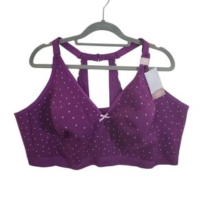 NWT Cacique Bra 50DDD 50F Unlined Full Coverage No-Wire Purple Polka Dot Comfy